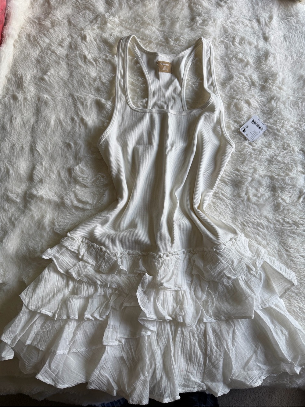Free People Cream Ruffle Tank Slip Dress